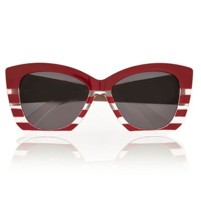 Red chunky stripe cateye sunglasses